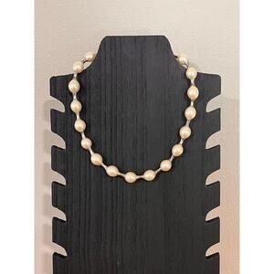 Vintage DANLEE Sterling Silver Bar-Link Necklace with Faux Pearls